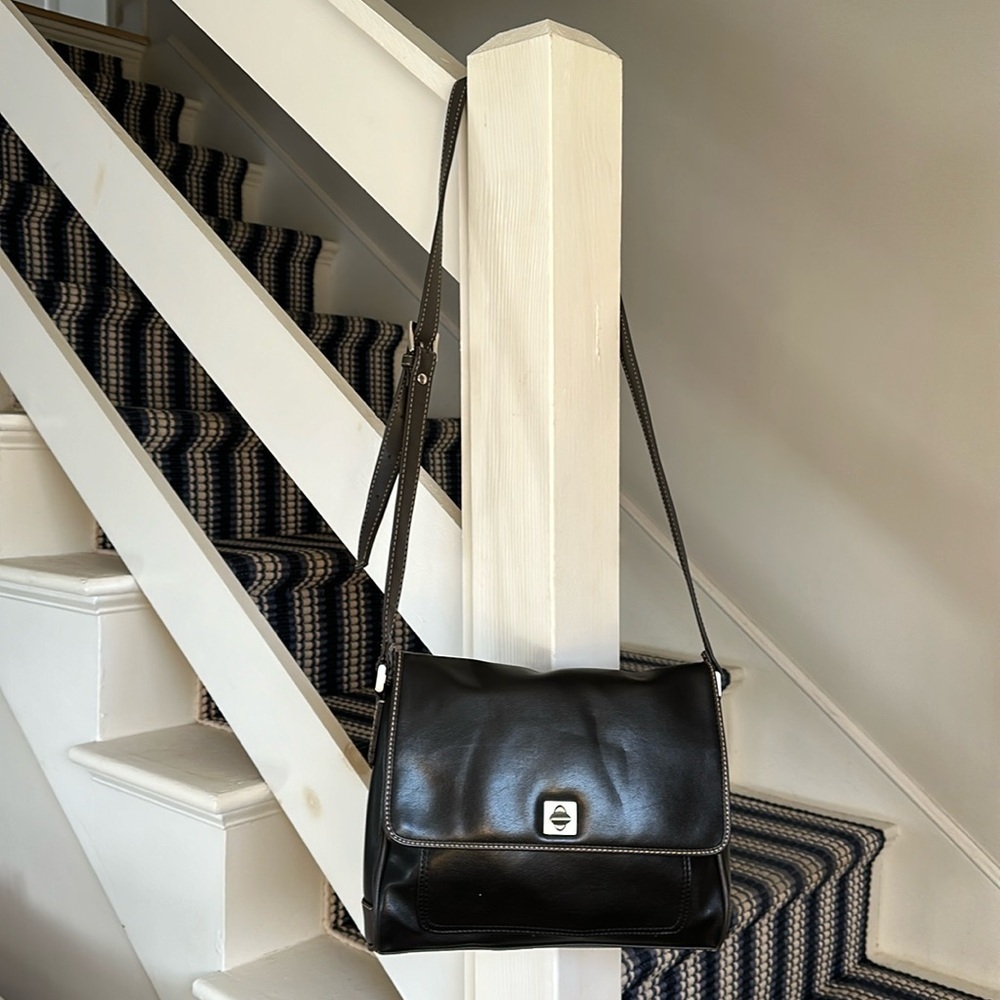Liz Claiborne Black and Brown Classic Faux Leather Crossbody Bag